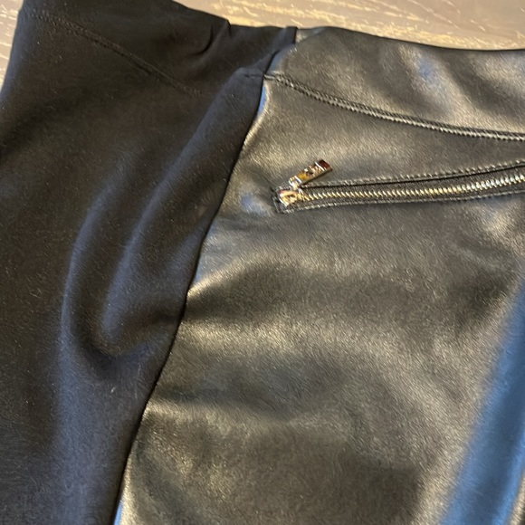 BELLE BY KIM GRAVEL FAUX LEATHER PONTE PANT WITH HIP ZIPPERS, BLACK - Picture 6 of 16